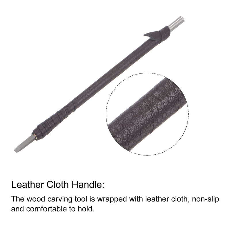 uxcell Wood Chisels, 3mm Tungsten Carbide Flat Tip Carving Woodworking Hand Tool 150mm (6-Inch) Length with Leather Cloth Handle