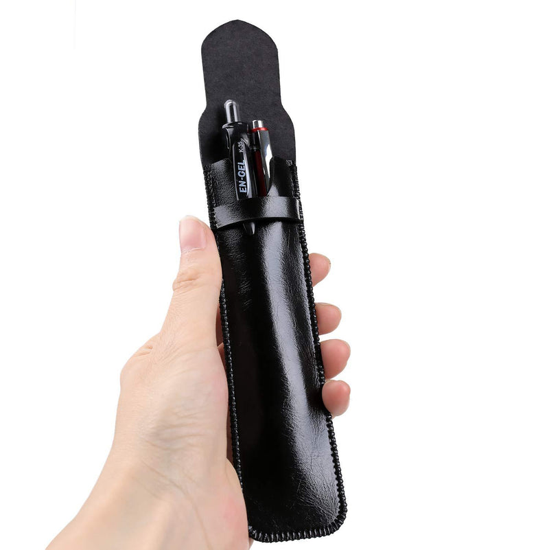 Daimay Leather Pen Case Handmade Fountain Pen Pouch Soft Pen Protective Sleeve Cover Stylus Touch Pen Holder - Pack of 2 (Black & Brown)