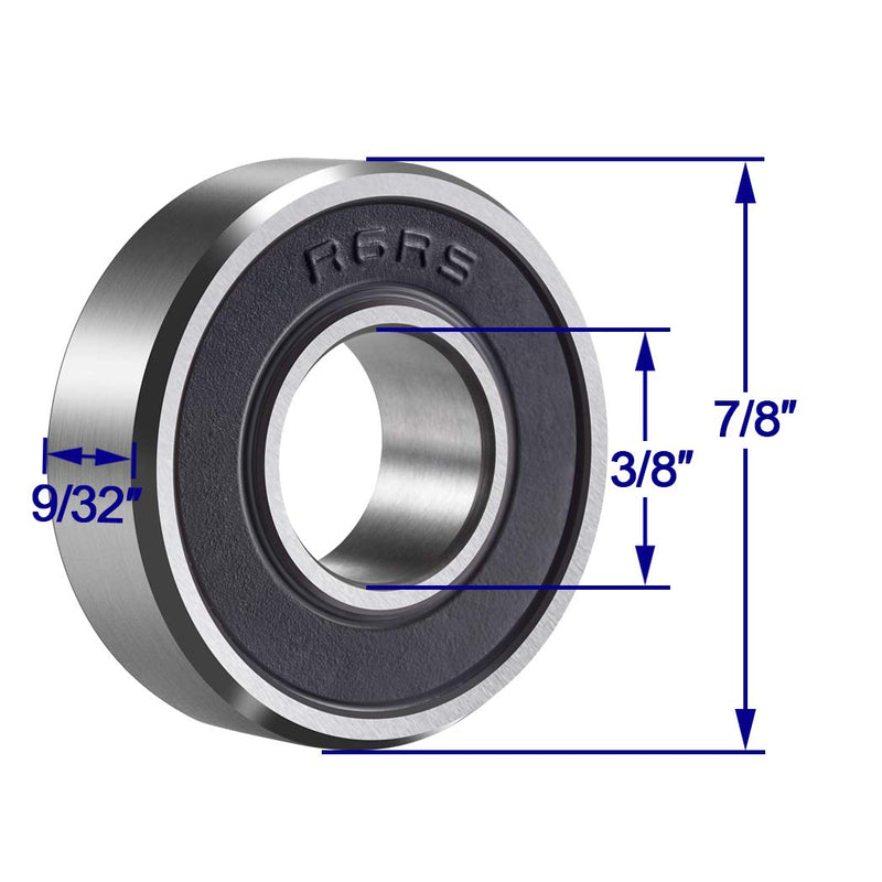 10 Pack R6-2RS Ball Bearings, 3/8’’x 7/8’’x 9/32’’ Double Rubber Sealed Miniature Deep Groove Ball Bearing, R6 - rs