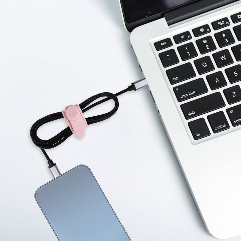 Nearockle 16Pcs Silicone Cable Straps Wire Organizer for Earphone, Phone Charger, Mouse, Audio, Computer, Reusable Fastening Cable Ties Cord Organizer in Home, Office, Kitchen, School(Pink) Pink