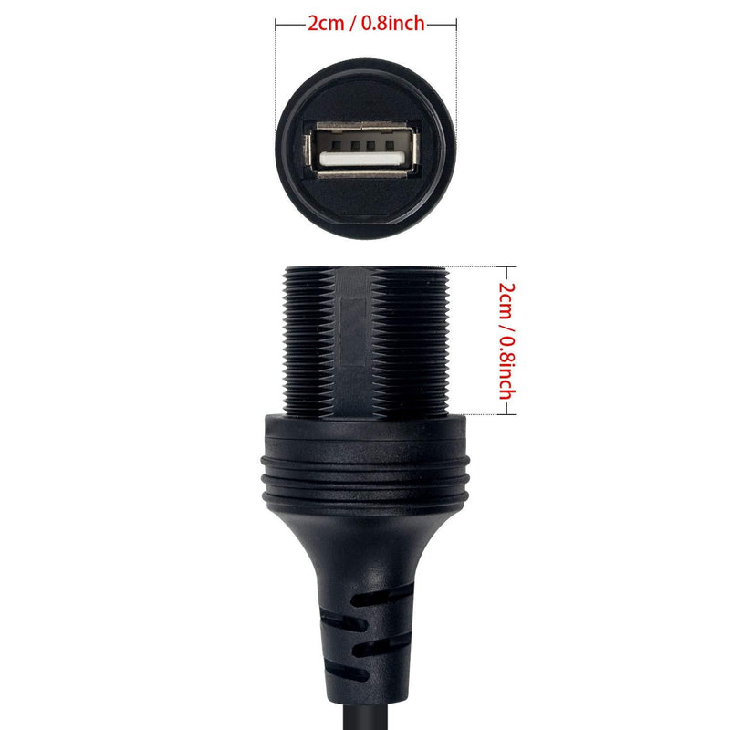 Duttek USB Flush Mount Cable, Round Single Port USB 2.0 Panel Flush Mount Extension Cable with Buckle for Car Truck Boat Motorcycle Dashboard 30cm/12 inch USB2.0