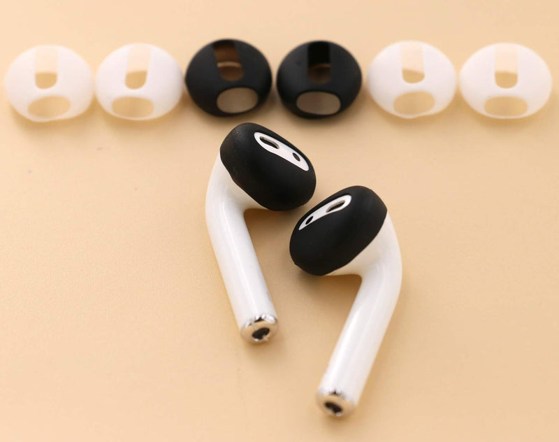 IiEXCEL (Fit in Case) 4 Pairs Replacement Super Thin Slim Silicone Earbuds Ear Tips and Covers Skin Accessories for Apple AirPods or EarPods Headphones (Fit in Charging Case) (Black White) black & white