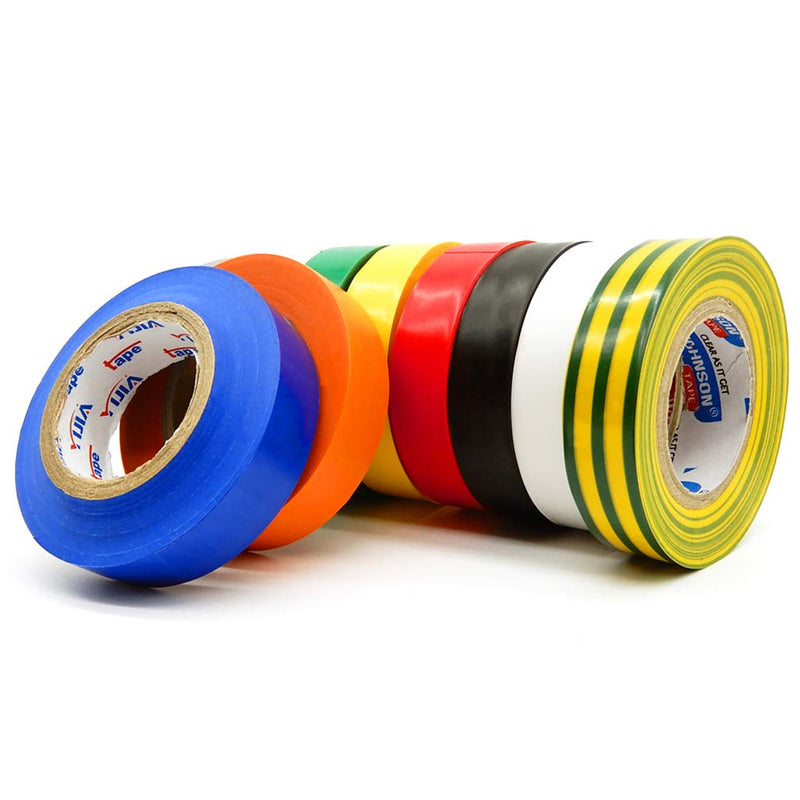 10 Pack Electrical Tapes - Maveek 0.67Inch 65.6Ft PVC Waterproof, Flame Retardant, Strong Rubber Based Adhesive Gaffer Tapes(9 Colors) 10 pcs