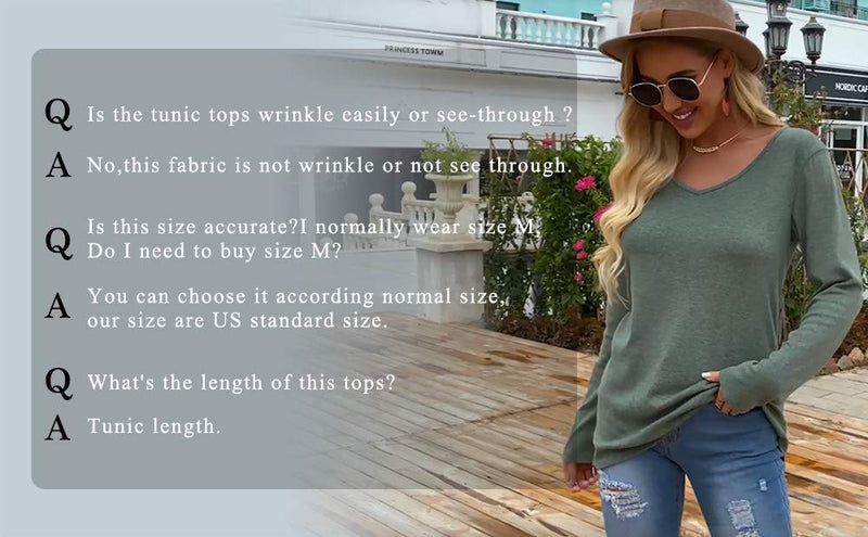 Jescakoo Tunic Tops for Leggings for Women Long Sleeve V Neck T Shirts Casual Loose Fit 01-coffee Small