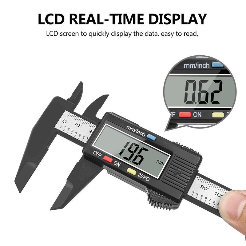Chizea Digital Caliper, 150mm Classic Caliper with Large LCD Display for Outside, Inside and Depth Measurement, Black