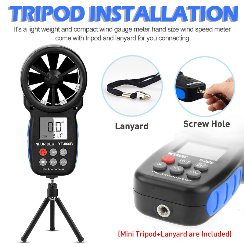 Anemometer Handheld,Digital Wind Speed Meter Anemometer w/Wind Velocity&Wind Temp Measurement,Wind Gauges Airflow Tester for HVAC CFM Shooting Drone(INFURIDER YF-866B)