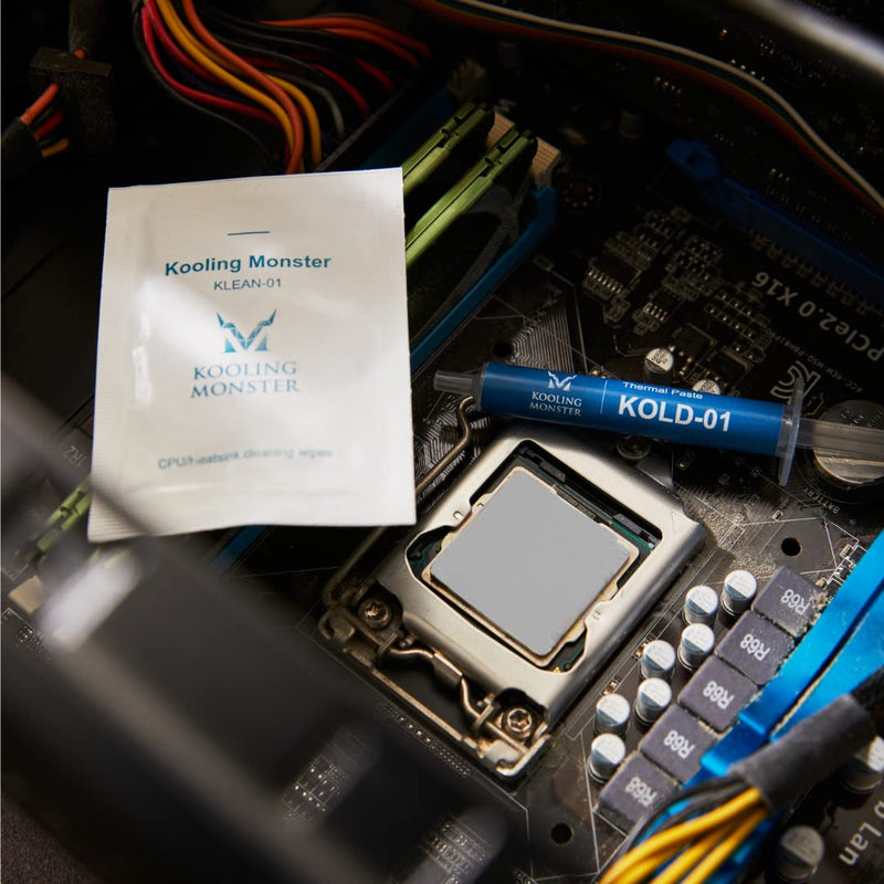 Kooling Monster KOLD-01, High Performance Silicone Thermal Paste for Cooling All CPU/Heatsinks, Silicone Paste Designed for Easy Spreading, Inc. Gloves & Cleaning Wipes, No Odor (0.7ml/1.8g) 0.7ml/1.8g