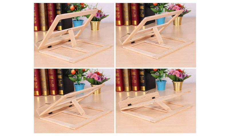 Natural Wooden Book Stand, MOMSIV Adjustable Book Holder for Kitchen & Office Reading Desk Portable Cookbook Stand Textbooks Books Stand Tray and Page Paper Clips (11.8 x 9.5inches) Wood, 11.8" x 9.5"