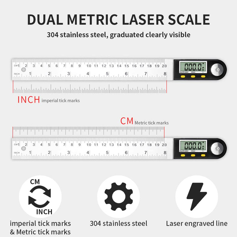 Newaner protractor digital angle ruler with LCD display, stainless steel angle measurement, angle display for woodwork, home work, craftsmen, 360° angle measurement, hold function