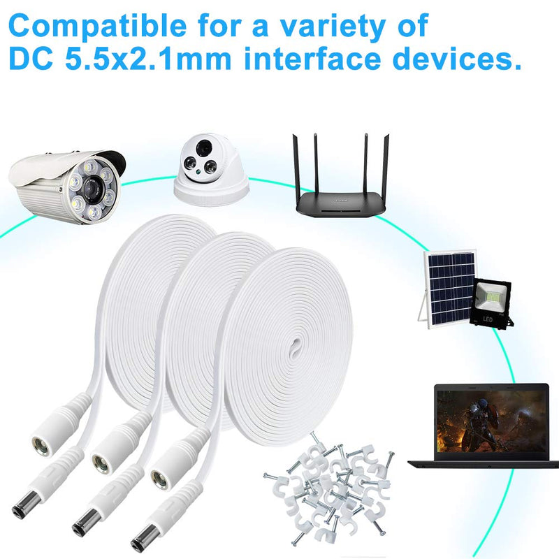 SIOCEN【3-Pack】20ft Dc 12v Power Extension Cable,5.5mm x 2.1mm 12v Extension Cord Security Camera Power Cable Male to Female for CCTV IP Indoor Camera Dvr Standalone LED Strip,Supply Adapter White