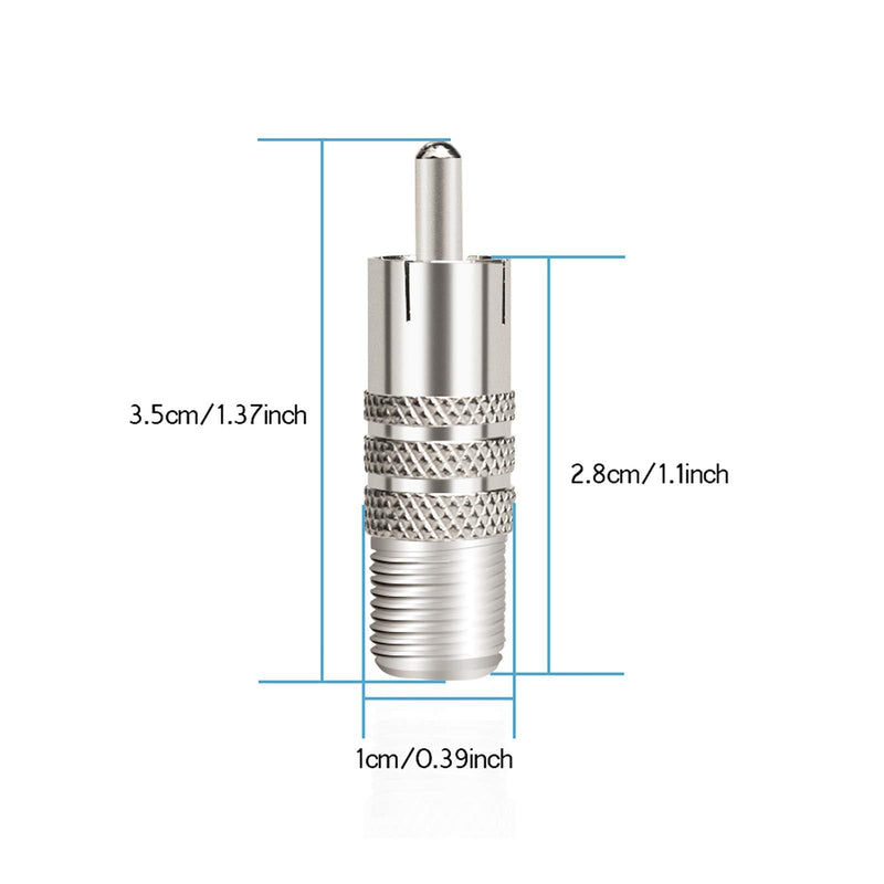 10 Pack F Type Female to RCA Male Coaxial Cable Adapter, Straight Coupler Adapter Connector for Video Audio (Nickel Plated)