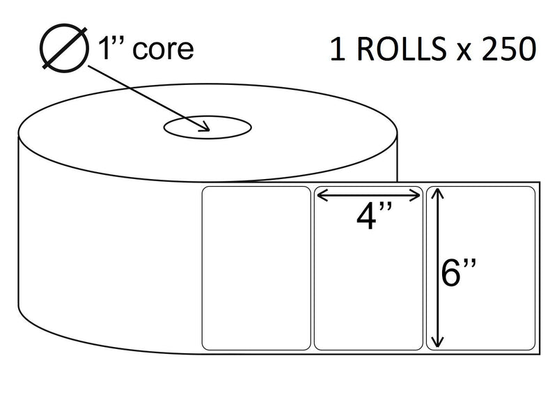 Amiff Perforated Thermal Transfer Labels 4x6. 1" Core Thermal Shipping Labels 4 x 6. 1 Roll of 250 Thermal Adhesive Labels 4" x 6" / 250 Pack / Thermal Transfer