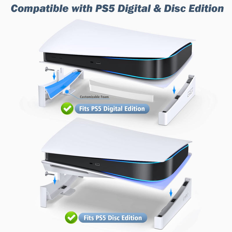 OIVO PS5 Horizontal Stand, PS5 Accessories Base Stand Compatible with Playstation 5 Console Disc & Digital Editions, Upgraded PS5 Desk Stand with Screw Fixing (White) White