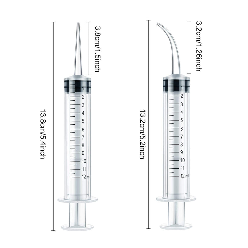 12 ml Plastic Syringes Set, Dental Syringe with Curved Tip and Straight Tip, Disposable Irrigation Syringe Mouthwash Cleaner for Oral Care, Animal Feeding, with Measurement (8 Pieces) 8