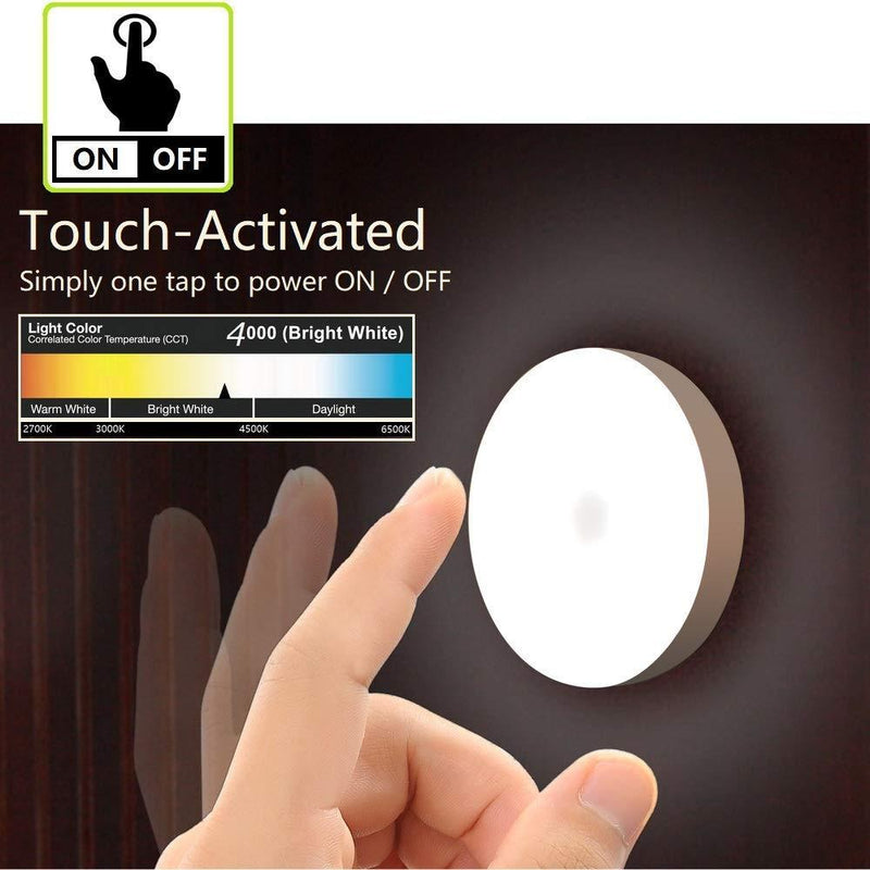 Mini Touch Light, RTSU Rechargeable Battery Operated Closet Lights Wardrobe Lights, Magnetic Stick-on Anywhere LED Night Light, Wireless Under Cabinet Lighting, Dimmable Tap Push Light Lamp (1 Pack) Ivory White-flat