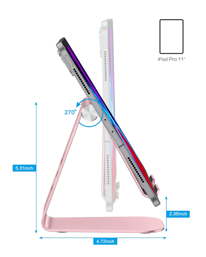 Tablet Stand Holder Adjustable, OMOTON T1 iPad Stand, Desktop Aluminum Tablet Dock Cradle Compatible with iPad Air 4/Mini, New iPad 10.2/9.7, iPad Pro 11/12.9, Samsung, Nintendo and More, Rose Gold
