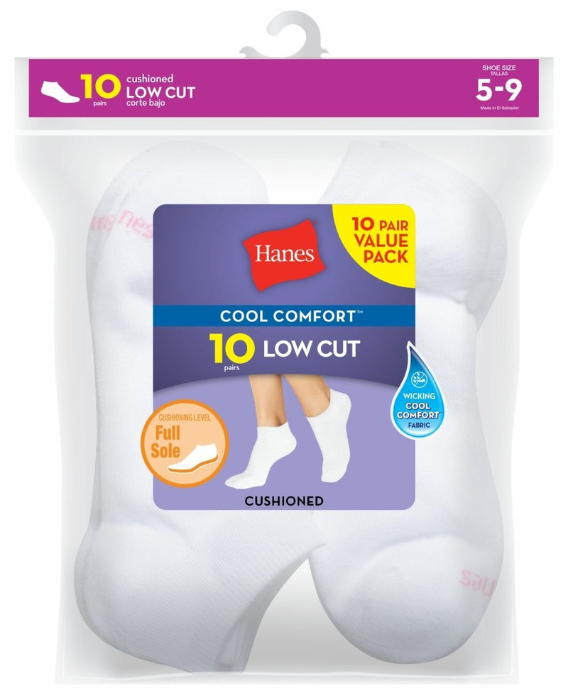 Hanes Women's 10-Pair Value Pack Low Cut Socks Shoe Size: 5-9 White
