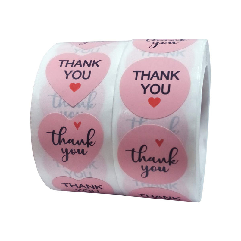 Thank You Stickers, 2 Pack Total 1000pcs 1 Inch Cute Stickers for My Orders Placed Shipping Boxes Small Business Supplies Gift Card Thank You Cool Stickers(Pink-Round, 1'')