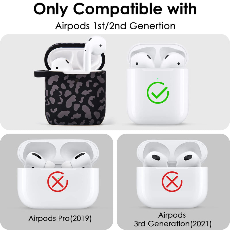 Filoto Airpods Case, Cute Apple Airpod 1&2 Cover for Women Girls, Silicone Protective Case with Bracelet Keychain (Leopard Black) Leopard Black