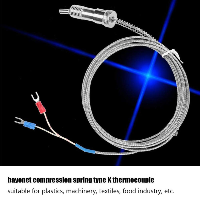 Walfront K Type Thermocouple, Bayonet Compression Spring Type K Thermocouple Temperature Sensor Probe Temperature Gauge 0-400℃ (Optional)(5 m)