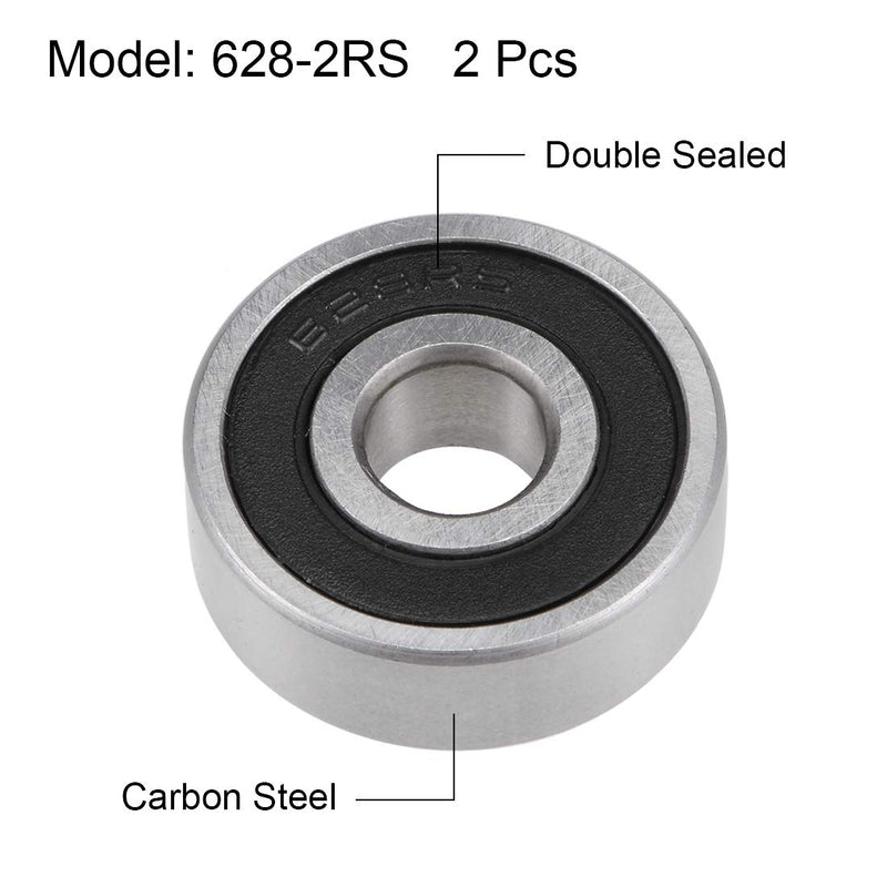 uxcell 628-2RS Deep Groove Ball Bearings Z2 8mm X 24mm X 8mm Double Shielded Carbon Steel 2pcs 8mmx24mmx8mm