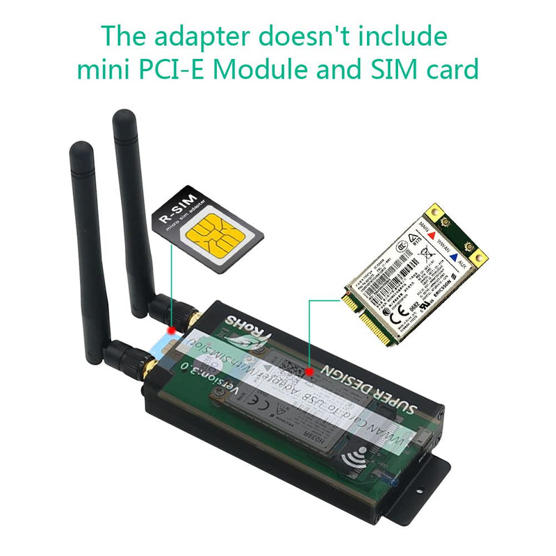 Mini PCI-E to USB Adapter with SIM Card Slot, WWAN / LTE Module Upgrade for 3G / 4G Network Card black