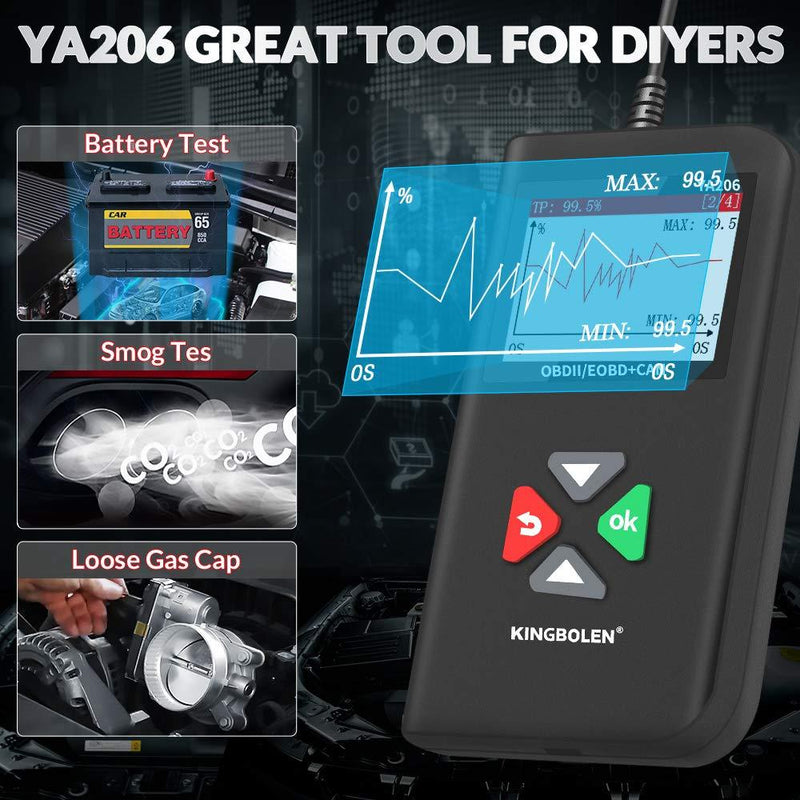 KINGBOLEN OBD2 Scanner YA-206 Code Reader,Car Engine Scan Tool with Full OBD2 Functions,Read and Clear DTCs for MIL Turn-Off Check Engine Light,Car Code Scanner for O2 Sensor and Smog Test