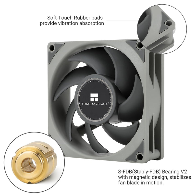 Thermalright TL-B8 CPU Fan Computer Case Fan Quiet 4pin PWM PC Fan, 80mm Silent Cooler Fan, 2200RPM Speed, CPU Cooling Fan(Gray)