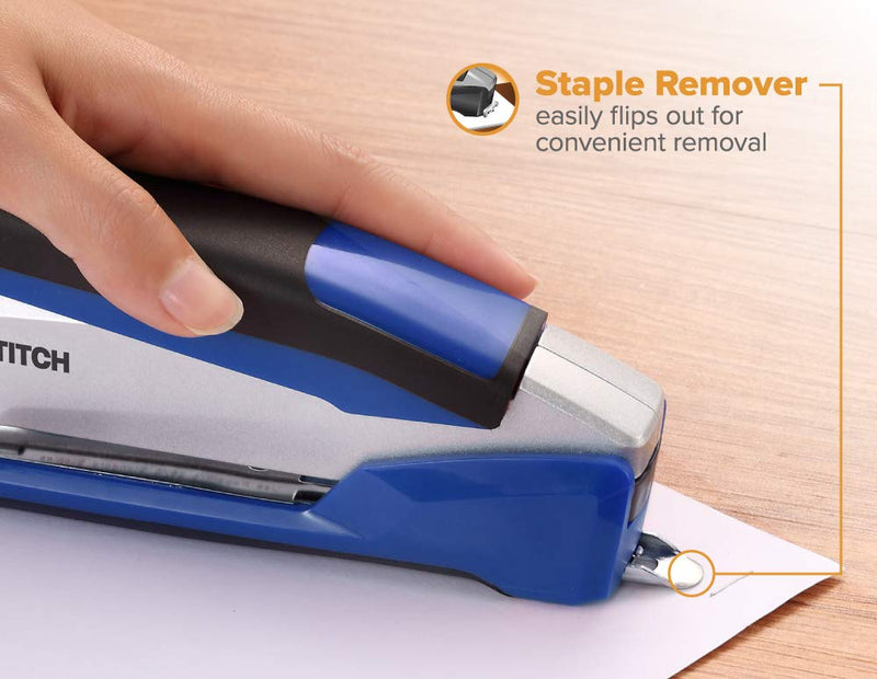 Bostitch InPower Spring-Powered Premium Desktop Stapler - One Finger, No Effort, Blue/Silver (1118)