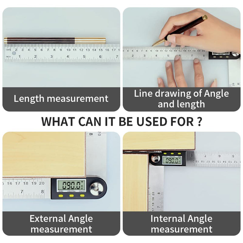 Newaner protractor digital angle ruler with LCD display, stainless steel angle measurement, angle display for woodwork, home work, craftsmen, 360° angle measurement, hold function