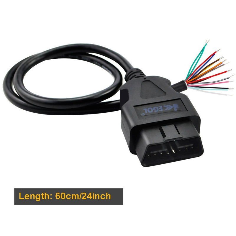 iKKEGOL 16 Pin J1962 OBD2 OBD-II Male Connector to Open Plug Wire, OBD Diagnostic Extension Cable Pigtail for DIY (60cm 24" inch, 2ft) 1x Male connector Pigtail