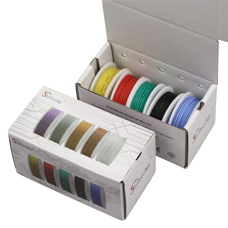 Striveday 30 AWG Flexible Silicone Wire Electric Wire 30 Gauge Coper Hook Up Wire 300V Cables Electronic Stranded Wire Cable Electrics DIY Box-1 30AWG Silicone wire Box1=Red+Blue+Green+Yellow+Black