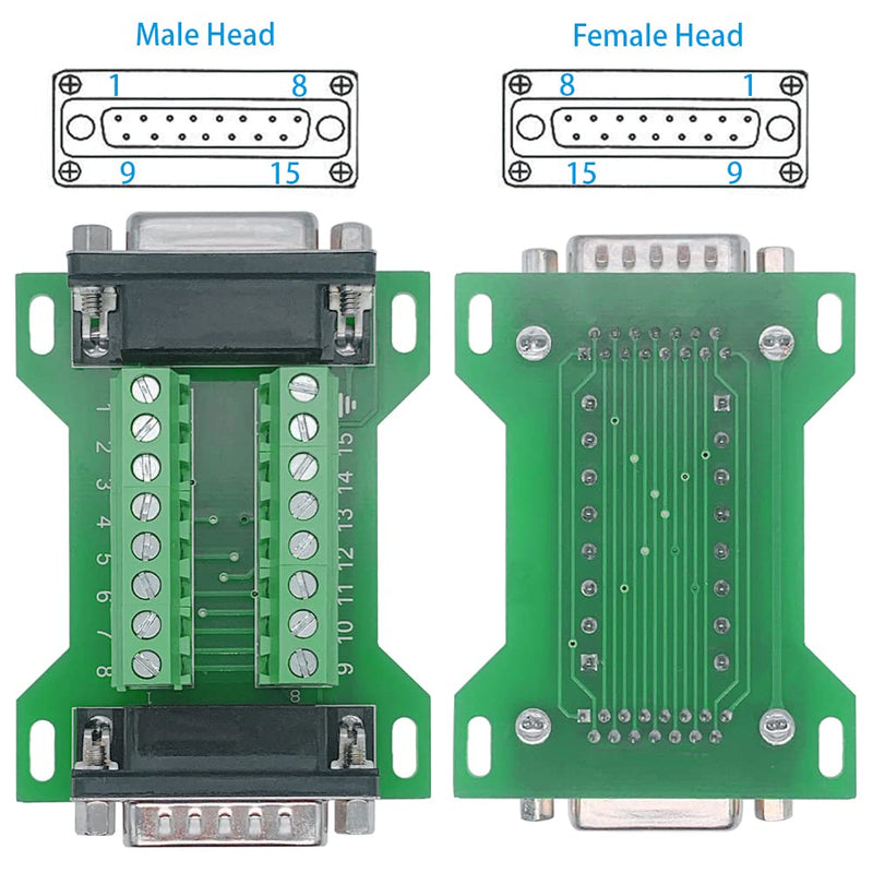 Jienk DB15 Male to Female Terminal Breakout Board, RS232 D-SUB Serial to 15pin Port Terminal Block Gender Changer Connector DB15 Male to Female（1pcs）
