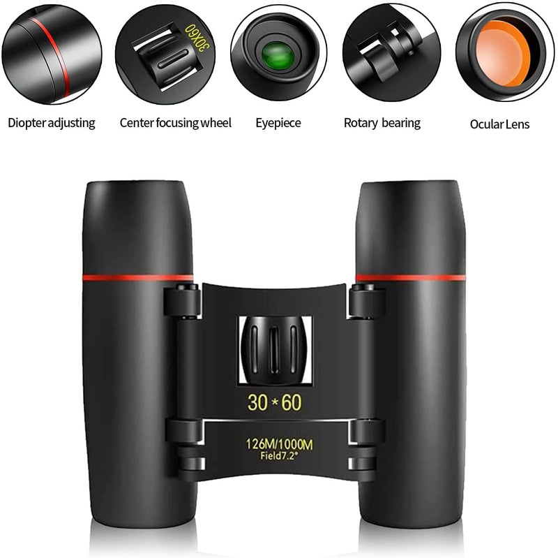 ZIYOUHU 30x60 Binoculars Small Compact Light Binoculars, Suitable for Adults and Children Bird Watching Travel Sightseeing, Waterproof Lightweight Small Binoculars, with Clear Low-Light Vision…