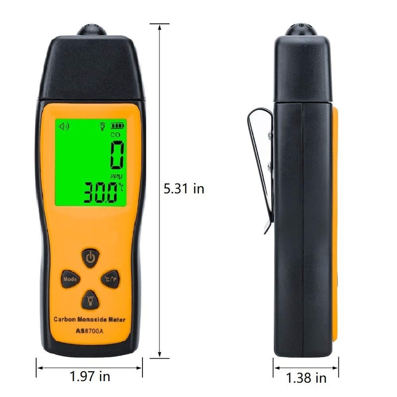 Handheld Carbon Monoxide Meter, Portable CO Gas Detector, Gas Tester with 0～1000ppm Range, 1PPM Resolution(Battery NOT Included)
