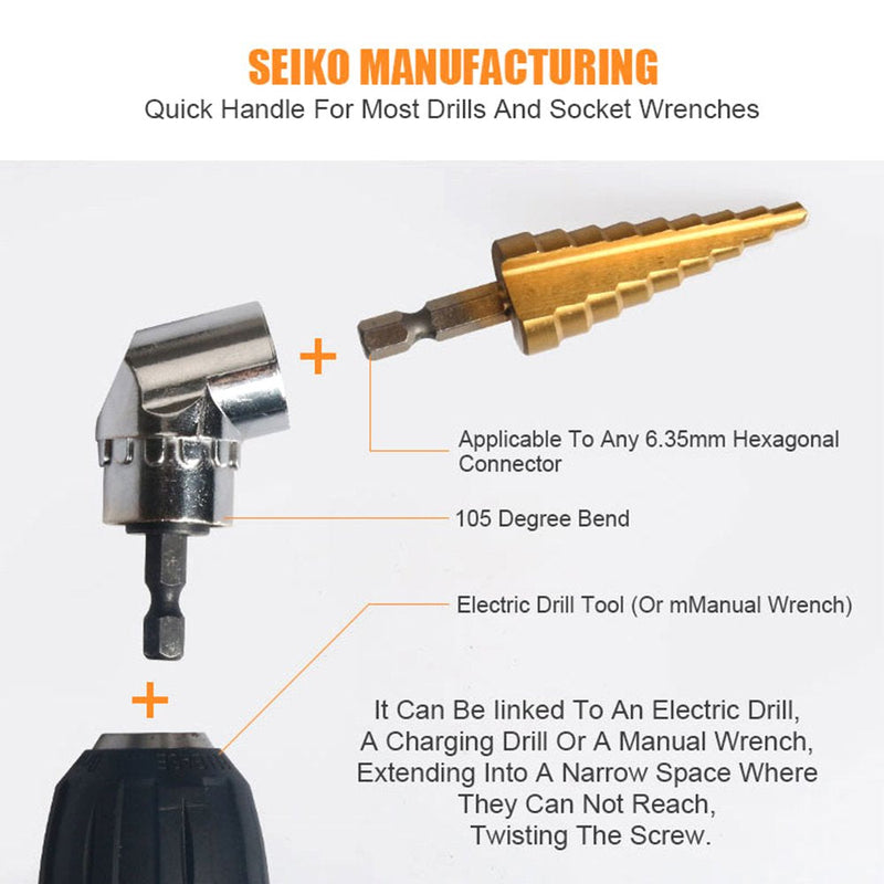 CIGOTU Right Angle Drill, 105 Degree Multifunction Right Steel Angle Driver Angle Extension Power Screwdriver Drill with 1/4" Drive 6mm Hex Quick Change Magnetic Drill Bit Angled Bit Power Drill Tool