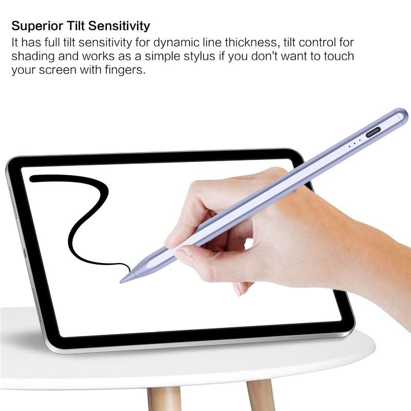 Stylus Pen for iPad, Palm Rejection iPad Pencil for iPad Pro 2021 11/12.9 Inch(2018-2021), iPad 8th Generation, iPad 7/6th, iPad Air 4th/3rd, Upgraded Tilt Sensitivity Magnetic Stylus Pen, Purple