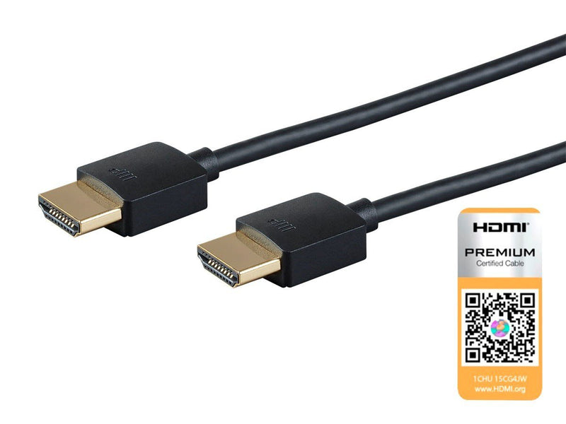 Monoprice High Speed HDMI Cable - 1 Feet - Black| Certified Premium, 4K@60Hz, HDR, 18Gbps, 36AWG, YUV, 4:4:4 - Ultra Slim Series Single