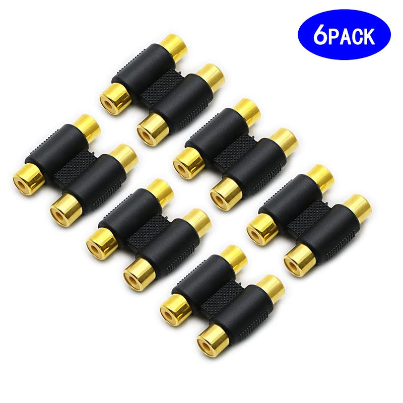 RCA Coupler, 6 Pack RCA Female to RCA Female Adapter Audio Video Cable Extension for Amplifier, Subwoofer