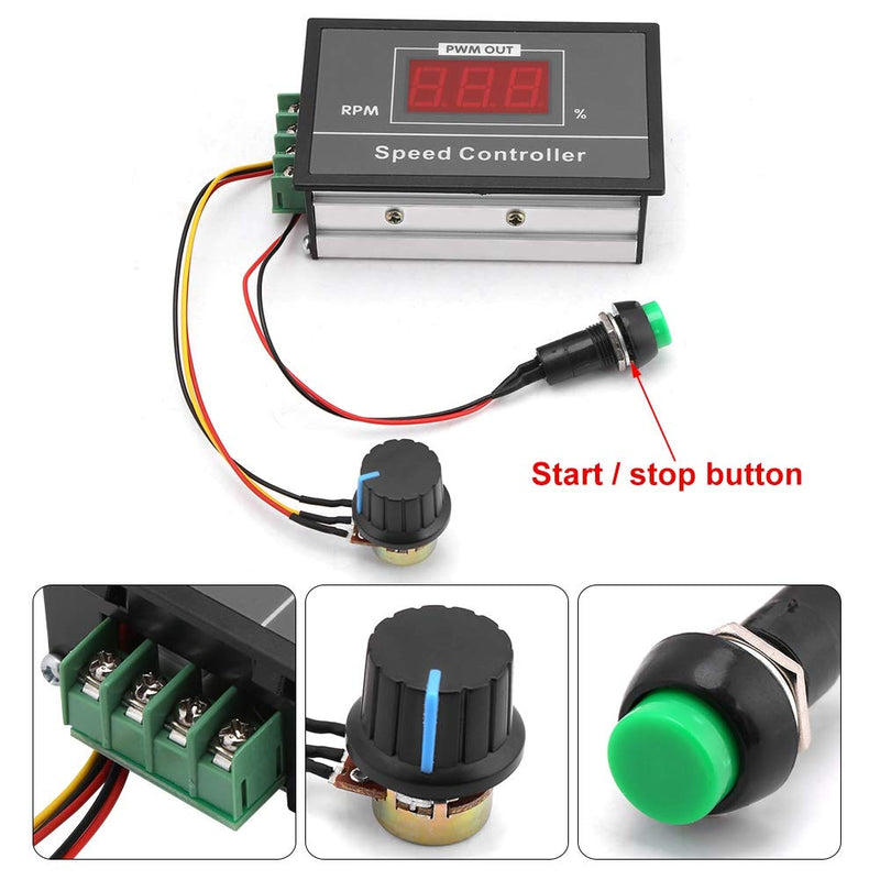 Speed controller, DC 6-60V 12V 24V 36V 48V 30A PWM DC motor speed controller with short-term start stop switch and digital display