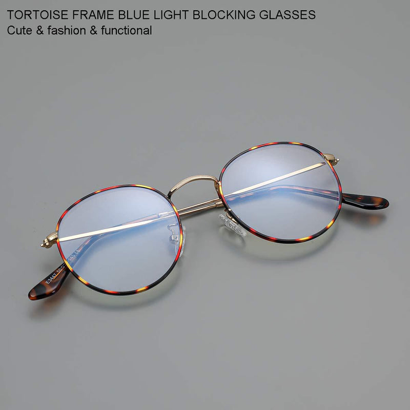 Blue Light Glasses for Women Men, Round Metal Frame Anti Bluelight Lens Computer Glasses 03 Tortoise 50 Millimeters