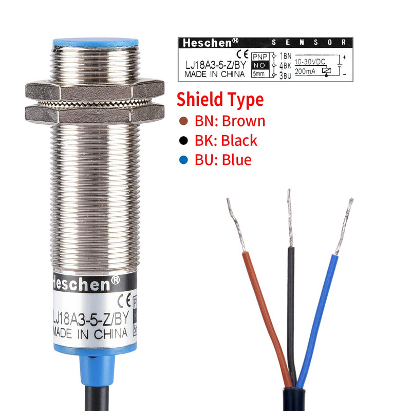 Heschen Inductive Proximity Sensor Switch LJ18A3-5-Z/BY Detector 5mm 10-30VDC 200mA PNP Normal Open (NO) 3 Wire