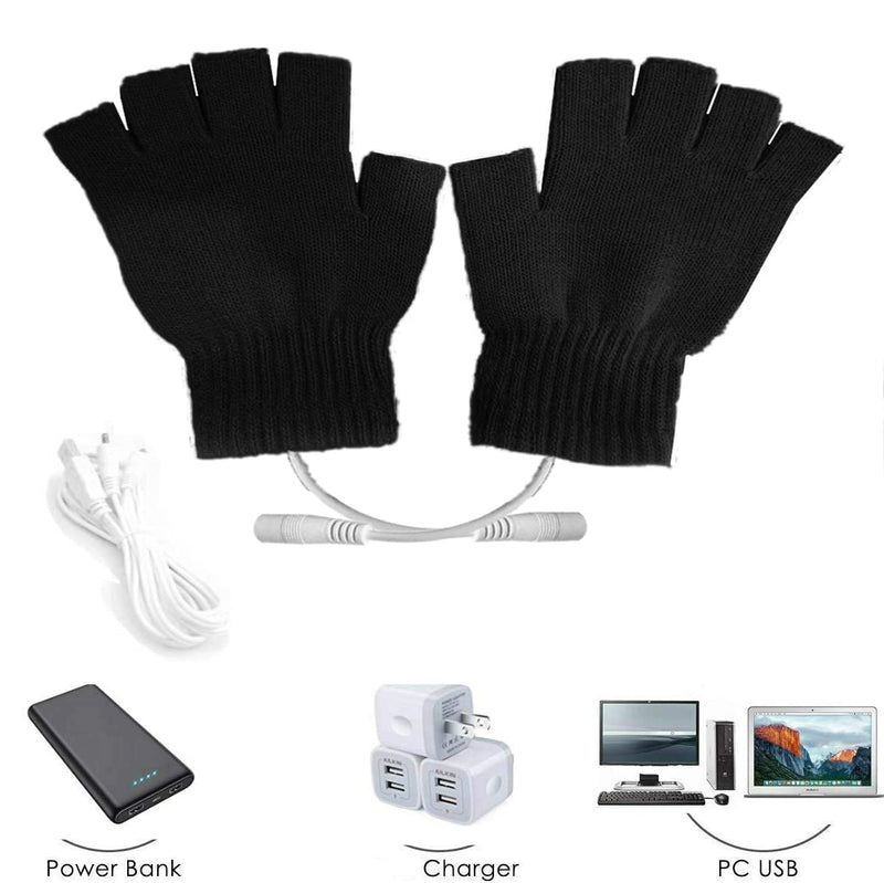 Kbinter USB 2.0 Powered Heating Pattern Knitting (2 Pack) Heated Gloves Fingerless Hands Warmer Mittens Laptop Computer 5.0V Warm Gloves for Women Men Girls Boys (Black+Gray) Black+Gray