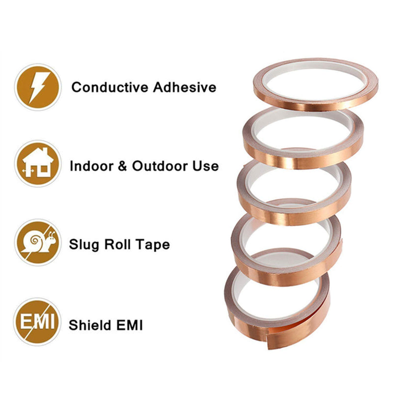 Copper Tape Single Sided Conductive Adhesive Foil Copper Tapes 2 Rolls 4 Sizes for Electrical Repairs, Slug Repellent, EMI Shielding, Stained Glass 2-Roll 1/4inch x 11yard