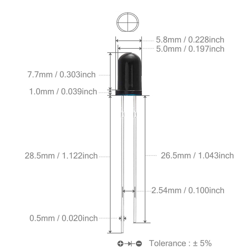 Chanzon 100 pcs 5mm Infrared Ray IR 940nm Receiver LED Diode Lights (Black Lens Round DC 20mA) Lighting Bulb Lamps Electronics Components Indicator Light Emitting Diodes D) 5mm 940nm Ir Receiver (100pcs)