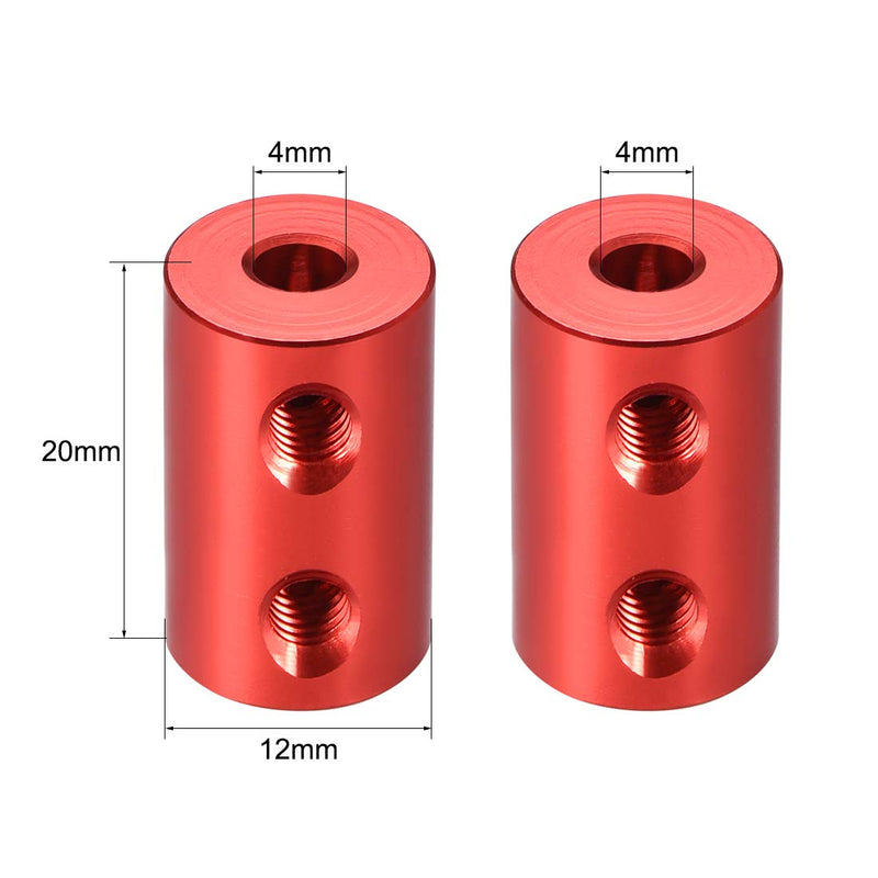 uxcell 4mm to 4mm Bore Rigid Coupling Set Screw L20XD12 Aluminum Alloy,Shaft Coupler Connector,Motor Accessories,Red,2pcs