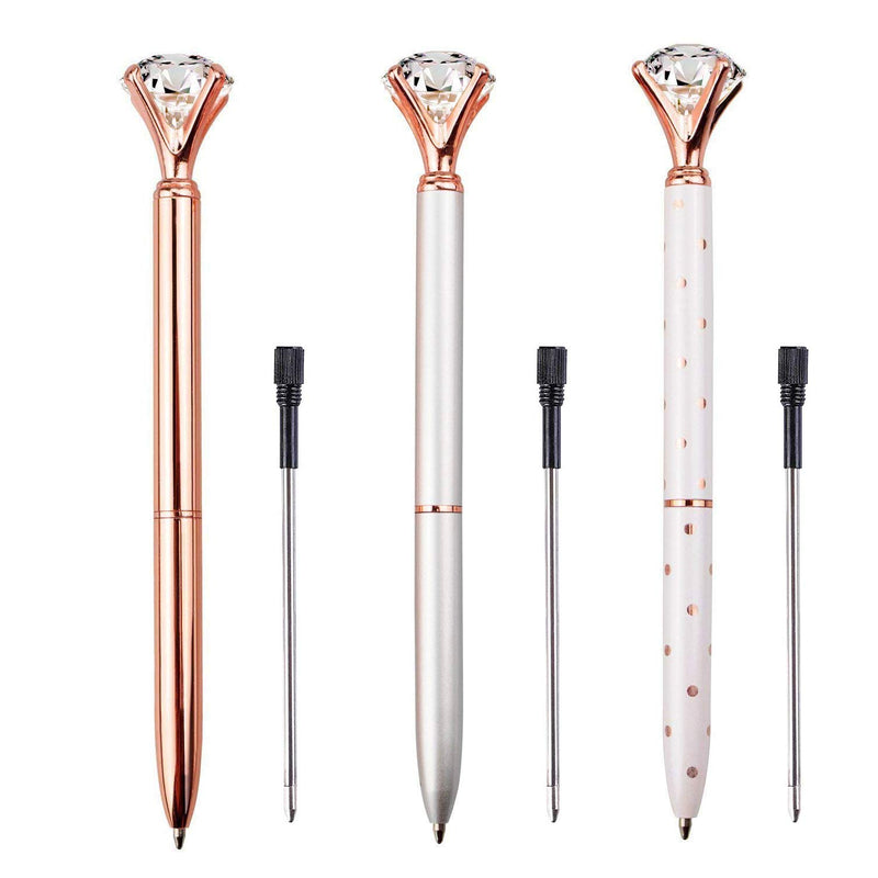 Diamond Pen Rose Gold Pen Crystal Ballpoint Pens Bling Metal Ballpoint Pen Office Supplies Black Ink Includes Extra Pen Refills (4 Pack)