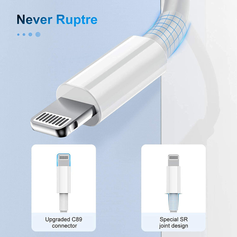 3 Pack Apple MFi Certified iPhone Charger Cable 6ft, Apple Lightning to USB Cable Cord 6 Foot, 2.4A Fast Charging,Apple Phone Long Chargers for iPhone 12/11/11Pro/11Max/ X/XS/XR/XS Max/8/7/6/5S/SE White