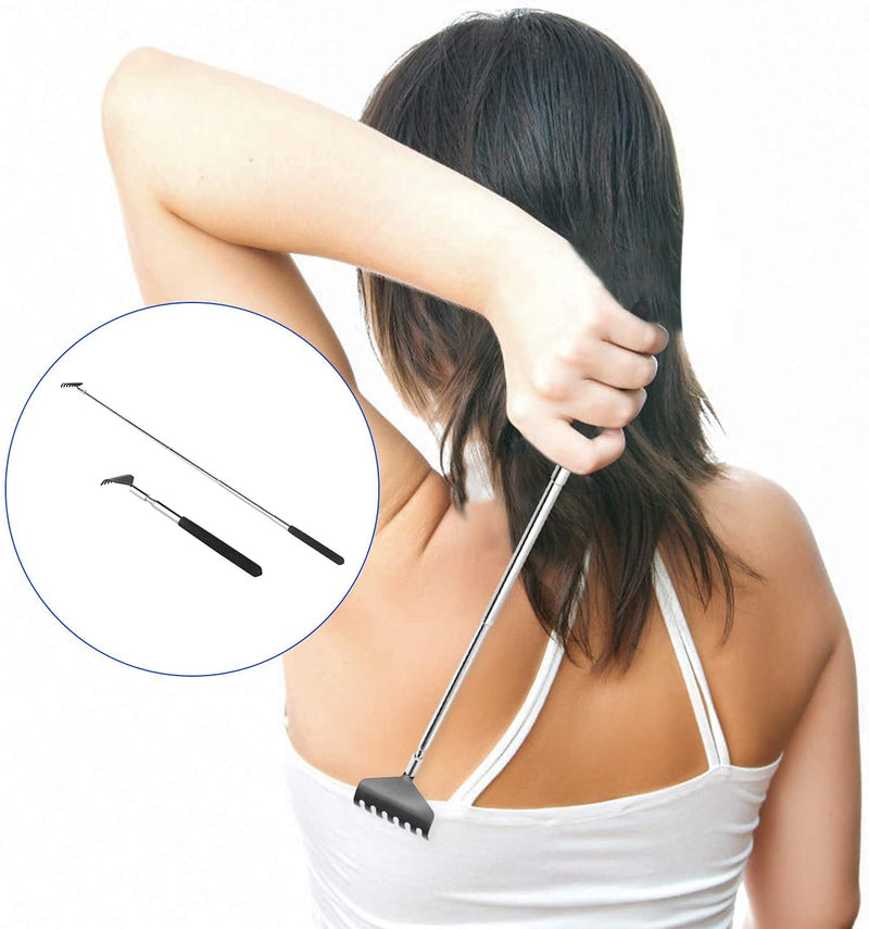 2 Pack Portable Extendable Back Scratcher, Kuvvfe Stainless Steel Telescoping Back Scratcher with Beautiful Gift Packaging
