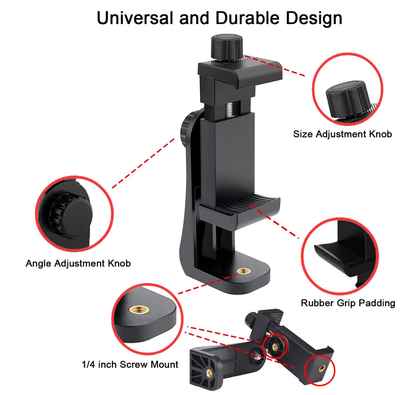 Cell Phone Tripod Mount Adapter (2 Pack), Universal Phone Holder Adjustable Clamp, 360 Degree Rotatable Bracket 1/4" Screw Clip for iPhone, Samsumg, Selfie Stick, Monopod